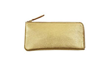 羊革を使用した金色のL字ファスナー薄型長財布