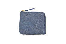 シープレザーを使用した青色のL字ファスナーミニ財布