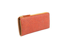 羊革を使用したオレンジ色のL字ファスナー長財布
