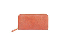 羊革を使用したオレンジ色のラウンドファスナー長財布