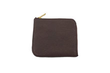 シュリンクレザーを使用したチョコ色のL字ファスナースリムミニ財布