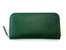 イタリアンレザーを使用した緑色のラウンドファスナー長財布