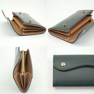 緑色のブライドルレザーカブセ型長財布