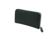 ブライドルレザーを使用した緑色のラウンドファスナー長財布