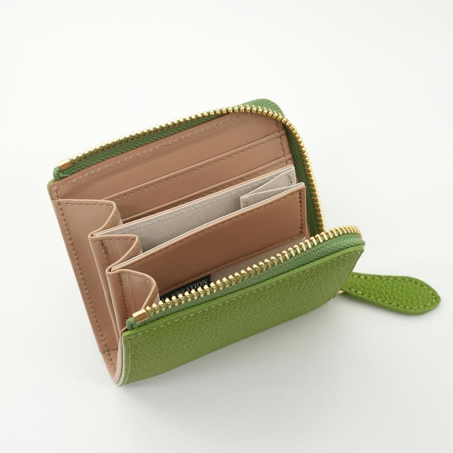 ライトグリーン色のドイツシュリンクL字ファスナーミニ財布の使用例