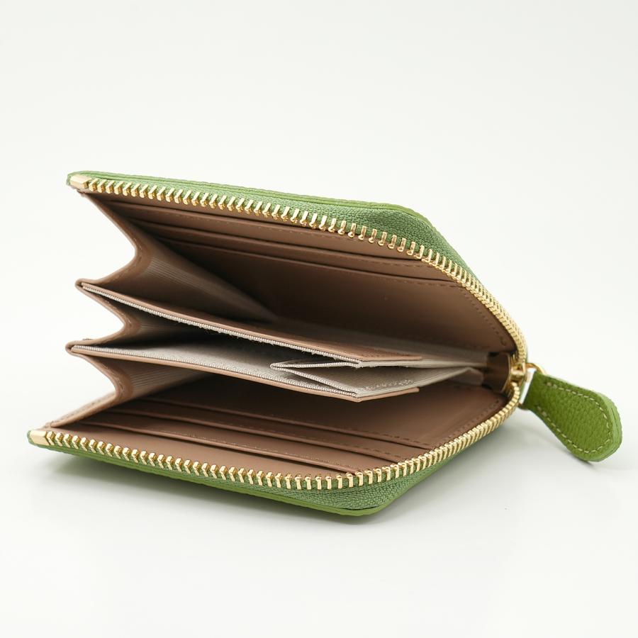 ライトグリーン色のドイツシュリンクL字ファスナーミニ財布