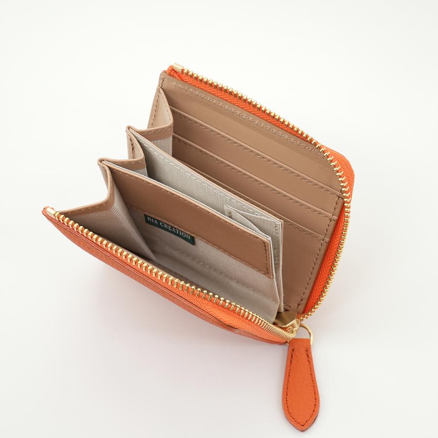オレンジ色のドイツシュリンクL字ファスナーミニ財布