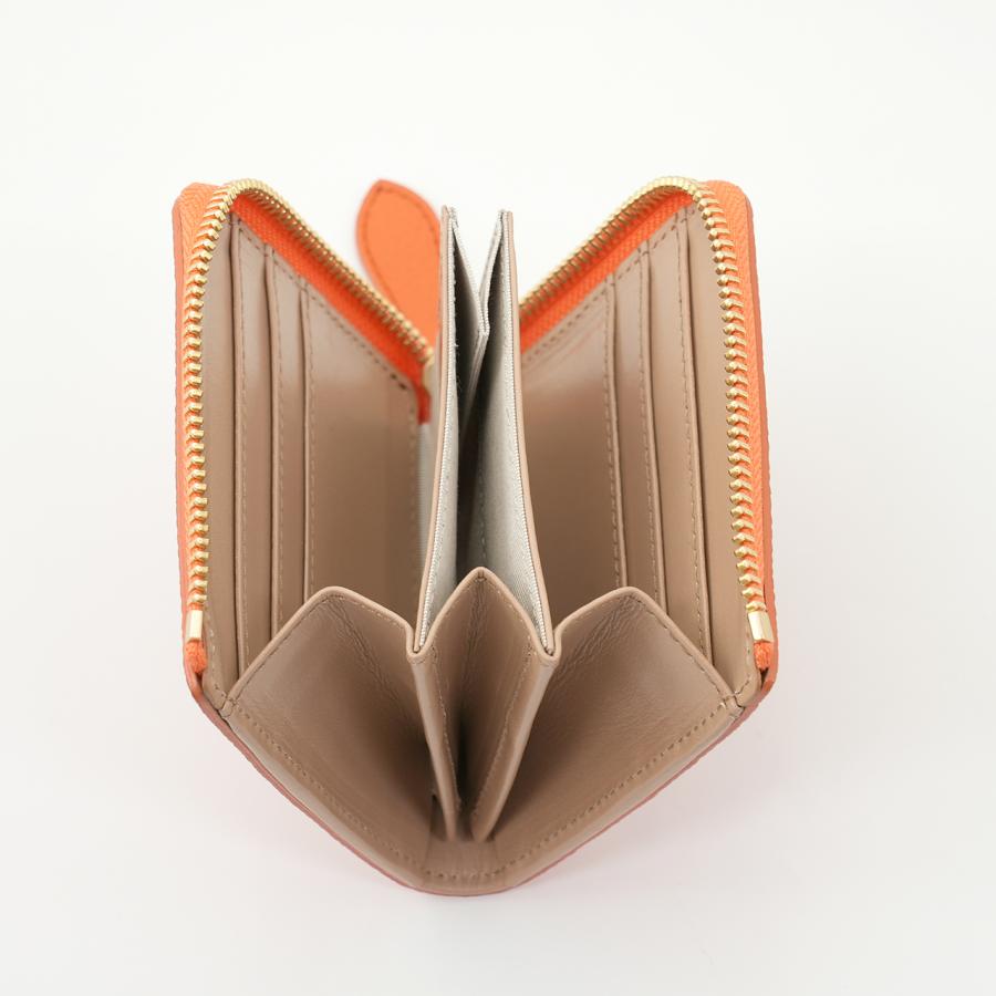 オレンジ色ののドイツシュリンクL字ファスナーミニ財布