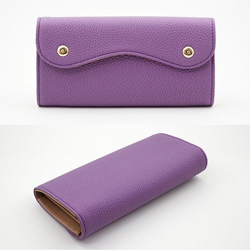 薄紫色のドイツシュリンクカブセ型長財布の表と裏