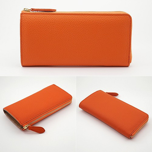 オレンジ色のドイツシュリンクL字ファスナー長財布