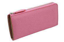 ドイツシュリンクを使用したピンク色のＬ字ファスナー長財布