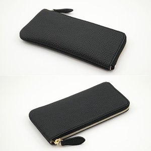 黒色のドイツシュリンクL字ファスナー薄型長財布