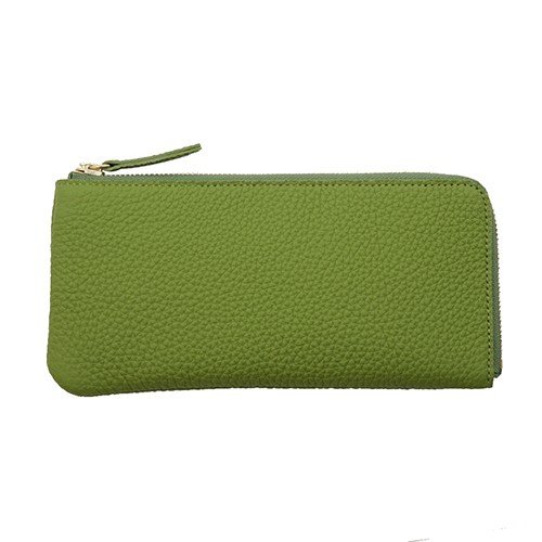 ライトグリーン色のドイツシュリンクＬ字ファスナー薄型長財布