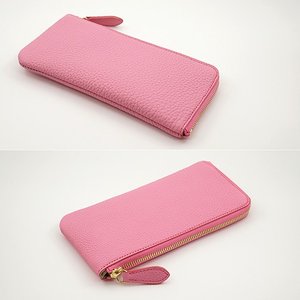 ピンク色のドイツシュリンクL字ファスナー薄型長財布