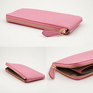 ピンク色のドイツシュリンクL字ファスナー薄型長財布