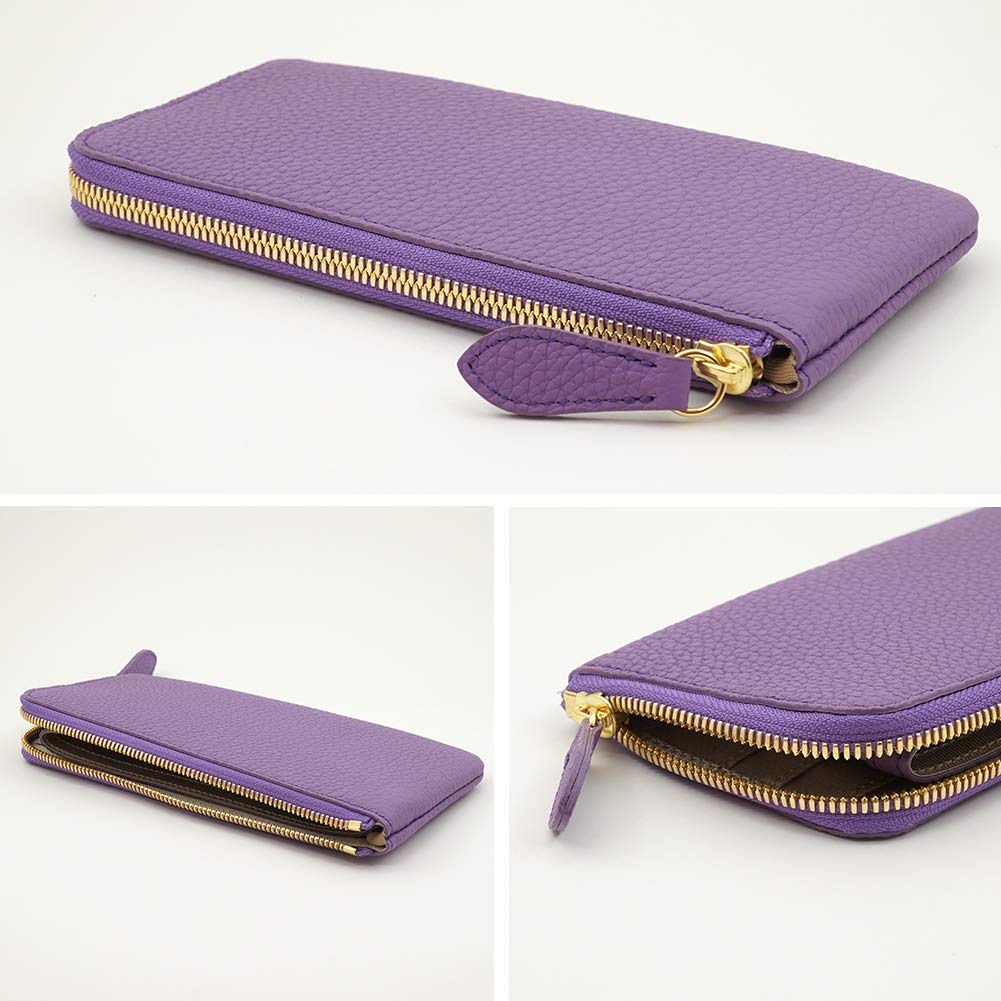 3つ並べて薄紫色のドイツシュリンクL字ファスナー薄型長財布
