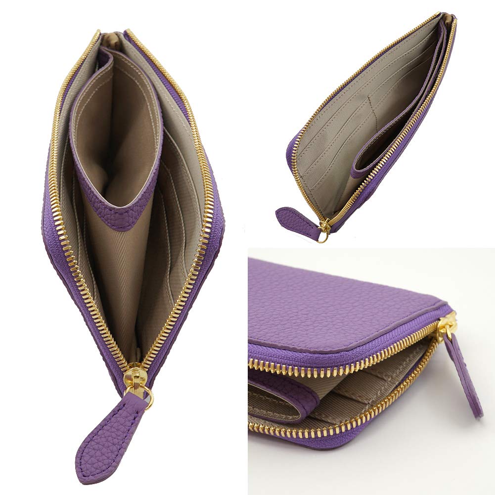 3つ並べてファスナーを開いた薄紫色のドイツシュリンクL字ファスナー薄型長財布