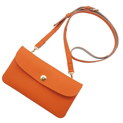 オレンジ色のドイツシュリンク肩かけポシェット型長財布