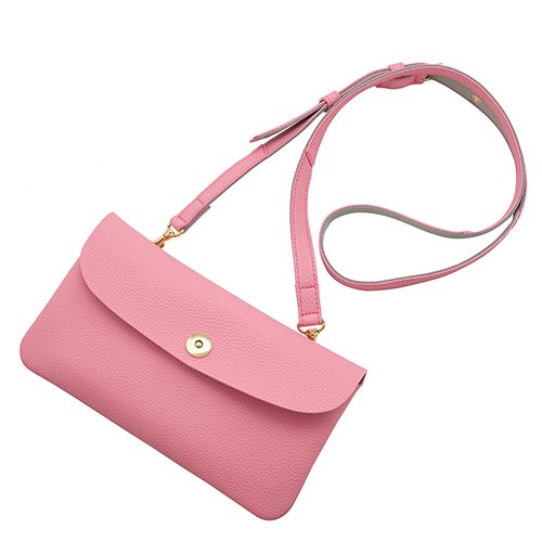 ピンク色のドイツシュリンク肩かけポシェット型長財布