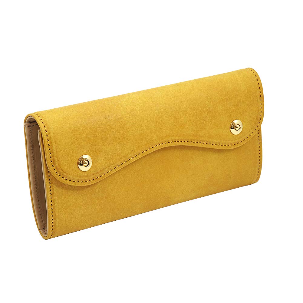 黄色のイタリアンレザーカブセ型長財布
