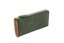 イタリアンレザーをビンテージ加工した緑色のL字ファスナー長財布