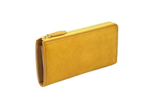 イタリアンレザーをビンテージ加工した黄色のL字ファスナー長財布