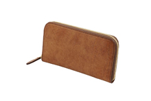 イタリアンレザーをビンテージ加工したブラウン色のラウンドファスナー長財布