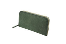 イタリアンレザーをビンテージ加工した緑色のラウンドファスナー長財布
