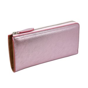 プラチナピンク色のイタリアンキップレザーL字ファスナー長財布