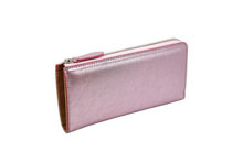イタリアンキップを使用したプラチナピンク色のＬ字ファスナー長財布