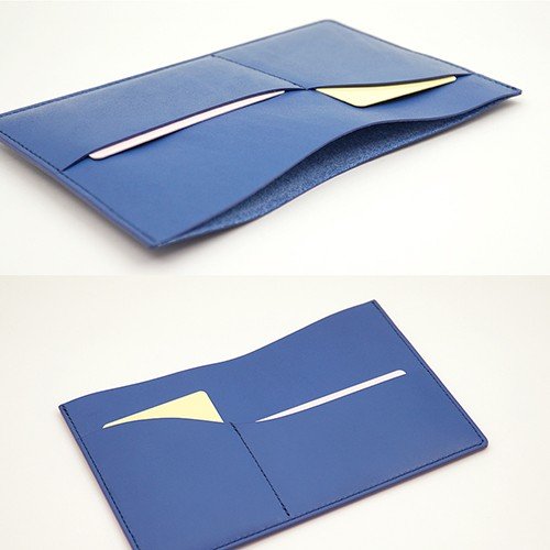 コバルトブルー色のスムースレザーカードケース