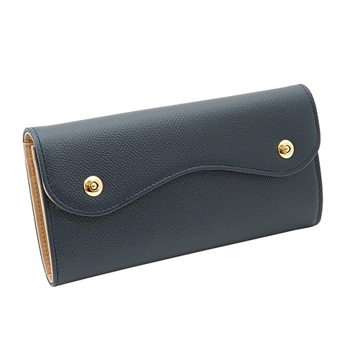 ネイビー色のノブレッサカーフカブセ型長財布