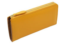ノブレッサカーフを使用した黄色のＬ字ファスナー長財布