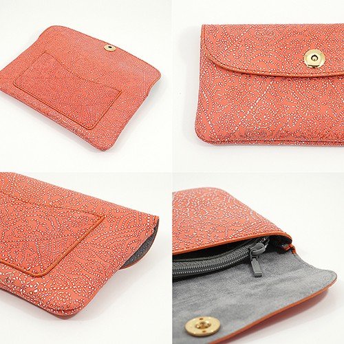 オレンジ色の羊革カブセ型長財布