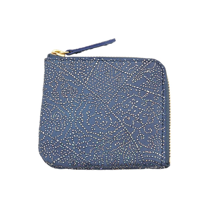 青色のシープレザーL字ファスナミニ財布