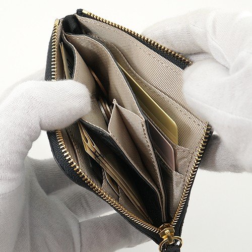 灰色のシープレザーL字型ミニ財布