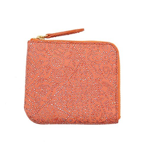 オレンジ色の羊革L字型ミニ財布