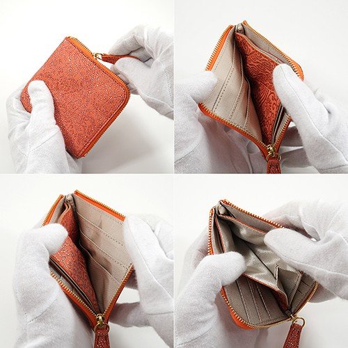 オレンジ色の羊革L字型ミニ財布