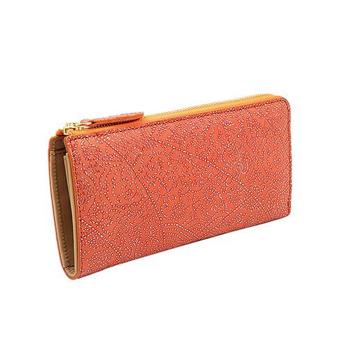 オレンジ色の羊革Ｌ字型長財布