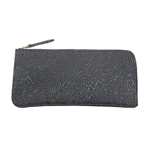 グレー色の羊革Ｌ字ファスナー薄型長財布