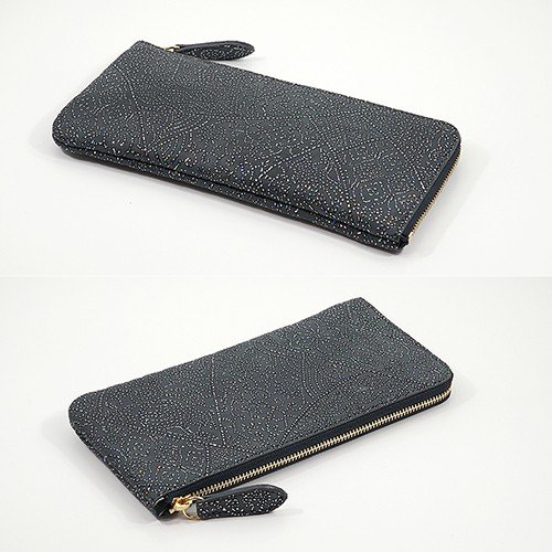 グレー色の羊革Ｌ字ファスナー薄型長財布