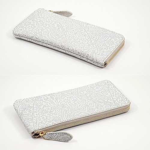 アイボリー色の羊革Ｌ字ファスナー薄型長財布