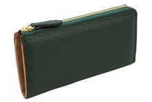 国産シュリンクレザーを使用した緑色のL字ファスナー長財布