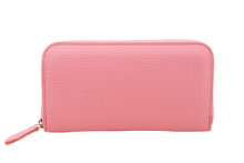 ドイツシュリンクを使用したピンク色のラウンドファスナー長財布