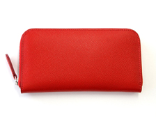 ノブレッサカーフを使用した赤色のラウンドファスナー長財布
