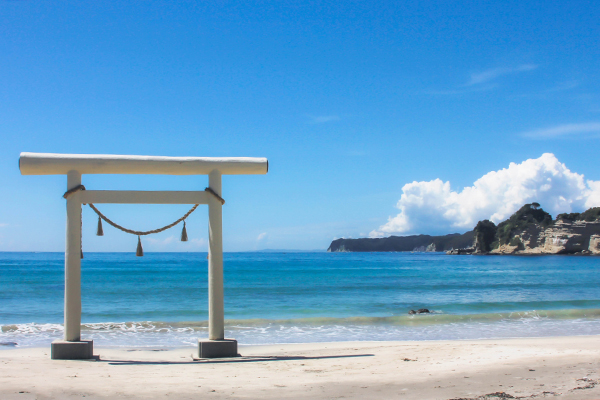 フォトスポット＿鵜原海岸の白い鳥居